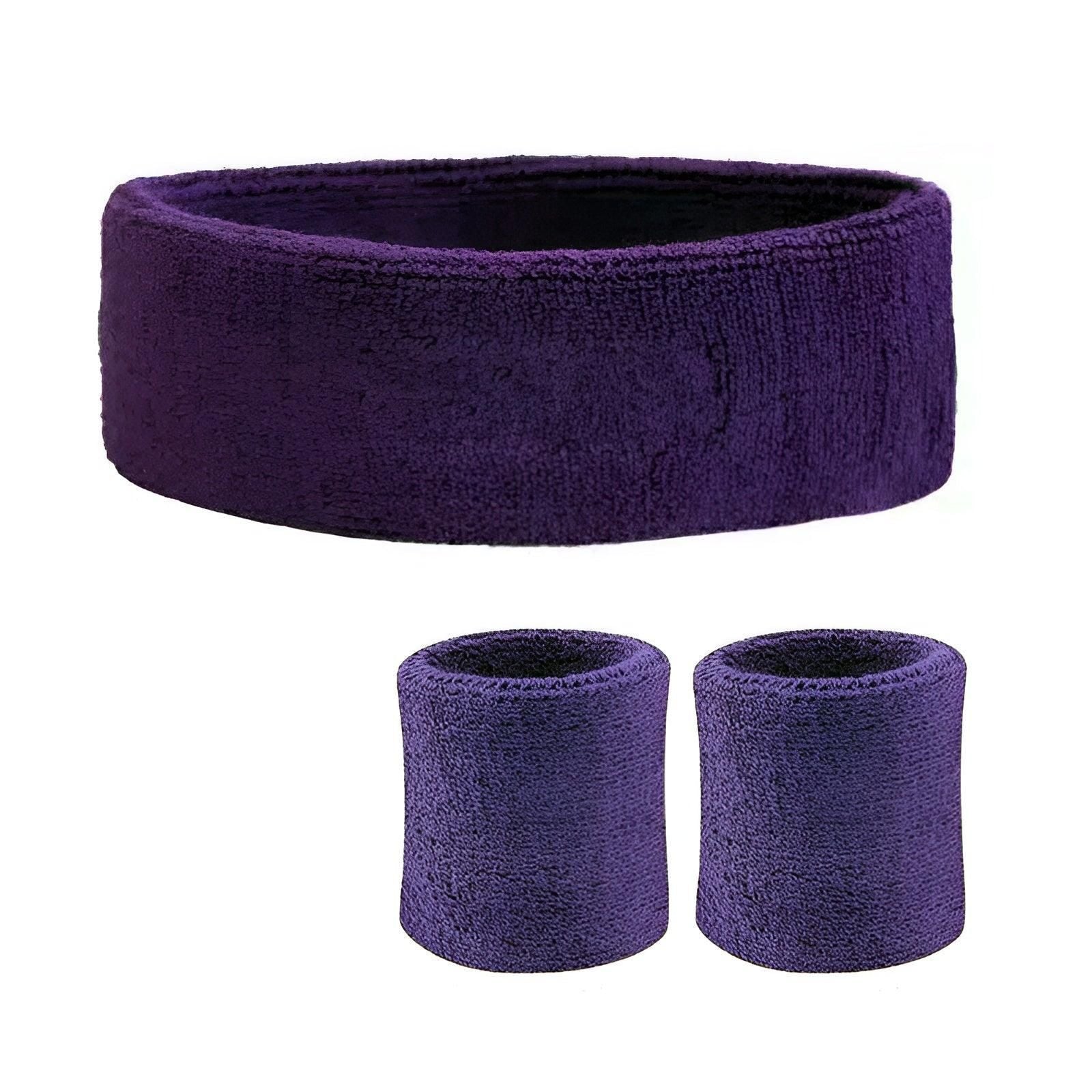 Wristbands Headband Sweatbands Sweat Band For Sport Tennis Badminton Yoga Cotton - Purple V528-WRISTBANDS-HEADBAND-PURPLE-265748