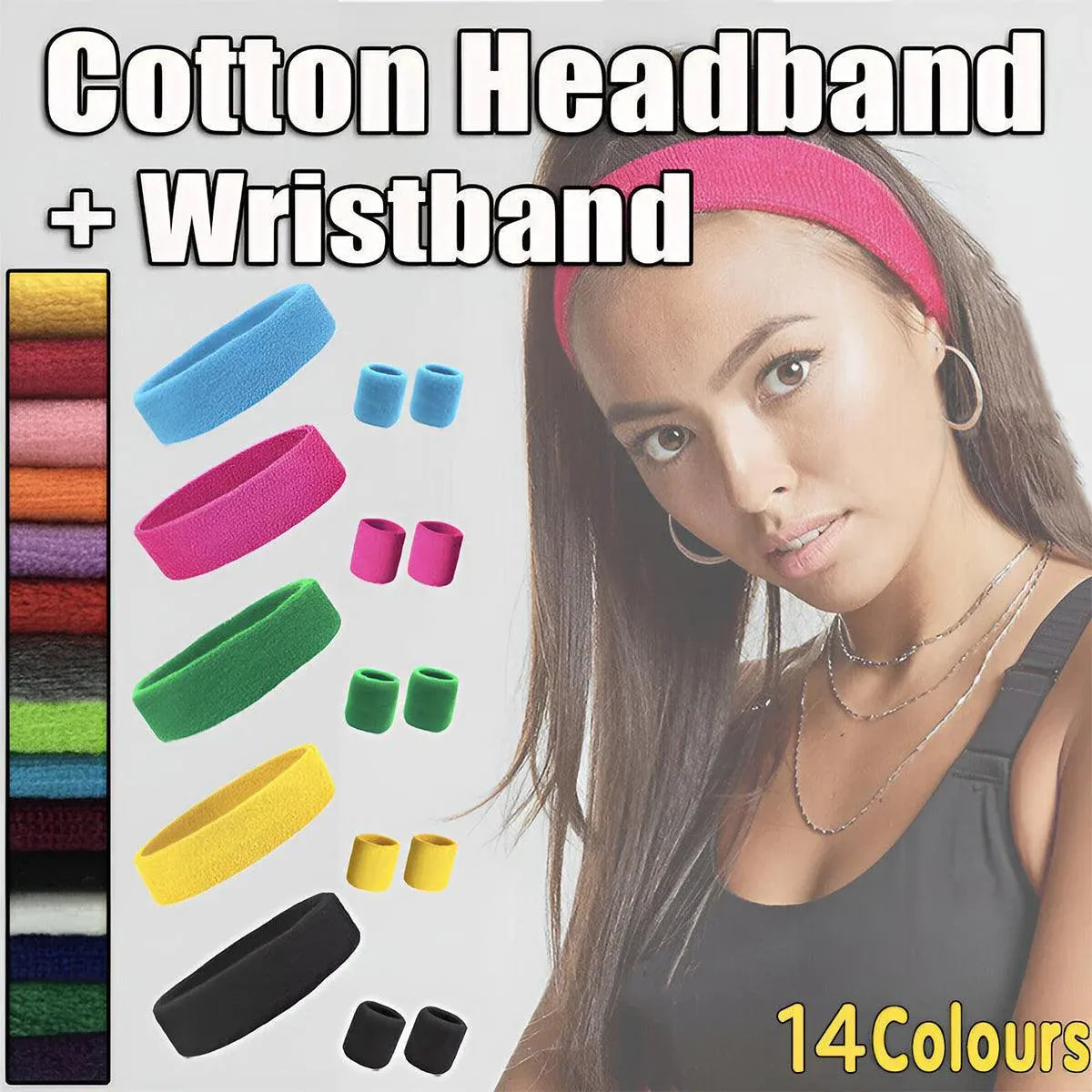 Wristbands Headband Sweatbands Sweat Band For Sport Tennis Badminton Yoga Cotton - Purple V528-WRISTBANDS-HEADBAND-PURPLE-265748