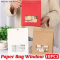 10PCS Snowflake Kraft Paper Candy Bag with Window Biscuit Self Standing Food Bag - Red V528-XHS10X-RED-765665