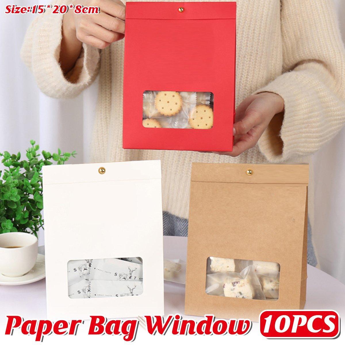 10PCS Snowflake Kraft Paper Candy Bag with Window Biscuit Self Standing Food Bag - Red V528-XHS10X-RED-765665