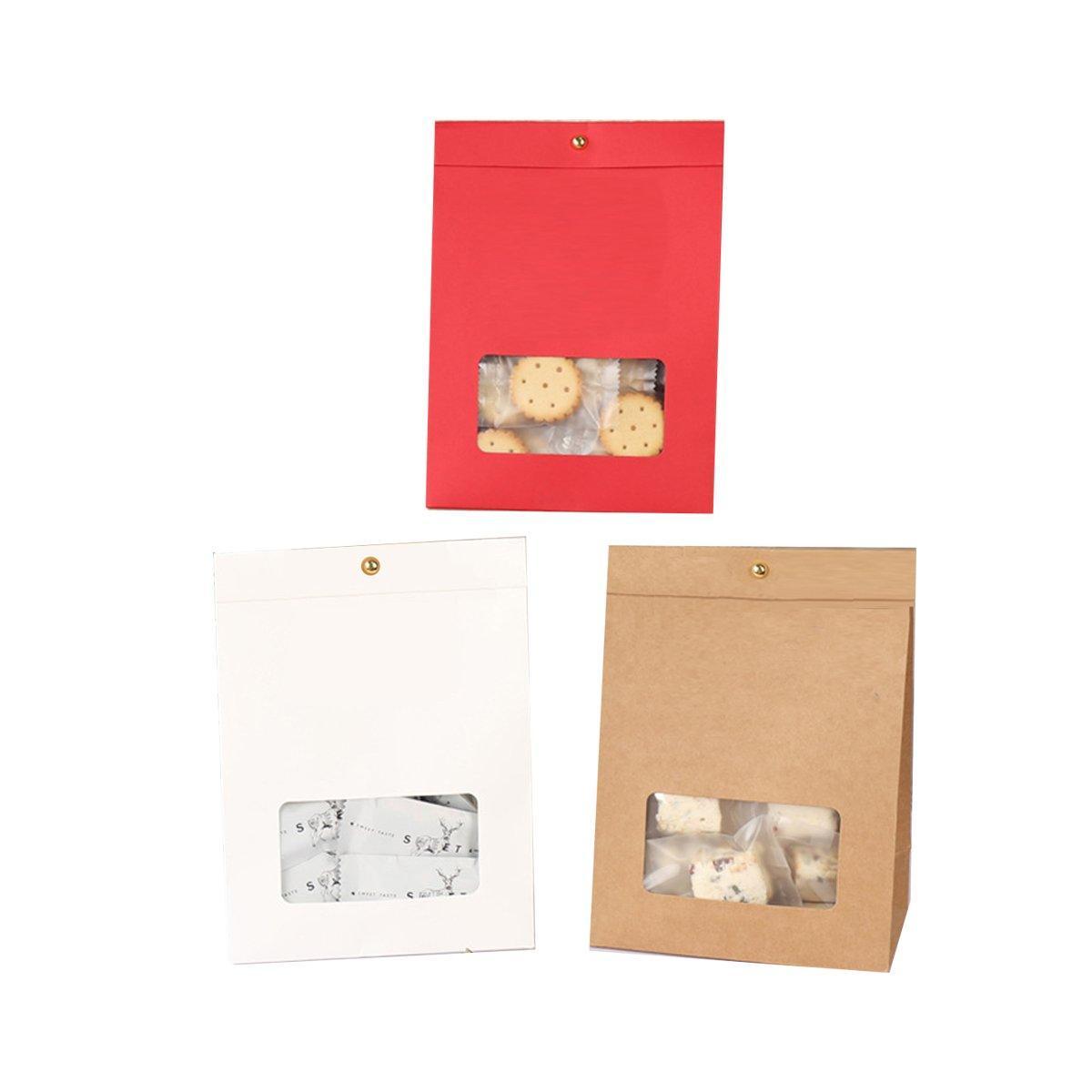 10PCS Snowflake Kraft Paper Candy Bag with Window Biscuit Self Standing Food Bag - Red V528-XHS10X-RED-765665