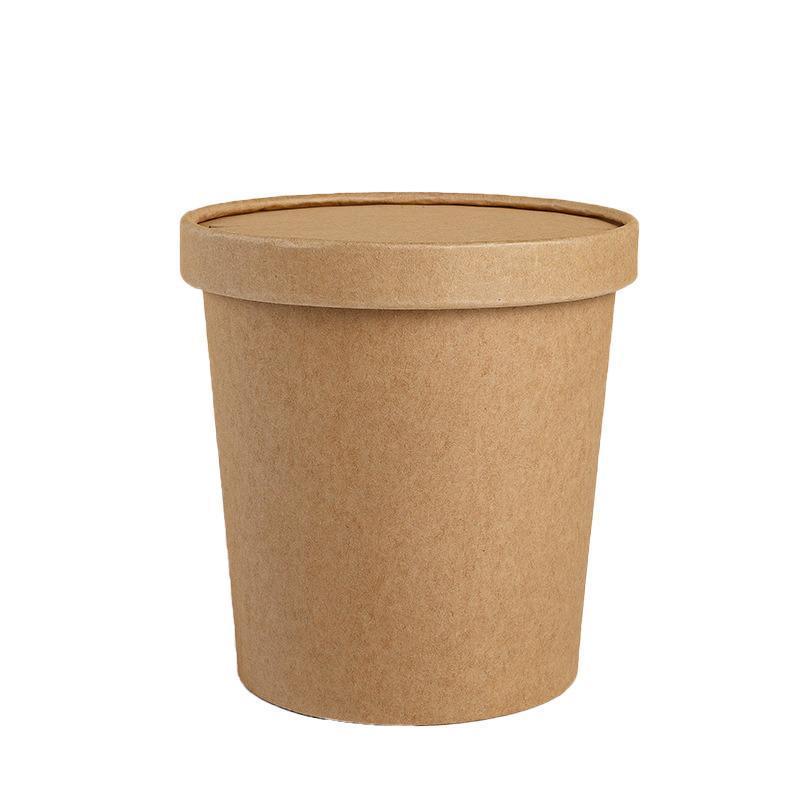 250x Biodegradable Kraft Paper Soup Bucket with Lid Takeaway Tubs Cups - 450ML (16OZ) V528-XJ00021-16-250PCS-14781