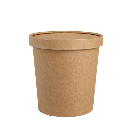 250x Biodegradable Kraft Paper Soup Bucket with Lid Takeaway Tubs Cups - 450ML (16OZ) V528-XJ00021-16-250PCS-14781