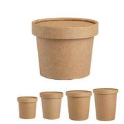 250x Biodegradable Kraft Paper Soup Bucket with Lid Takeaway Tubs Cups - 250ML (8OZ) V528-XJ00022-8-250PCS-99856