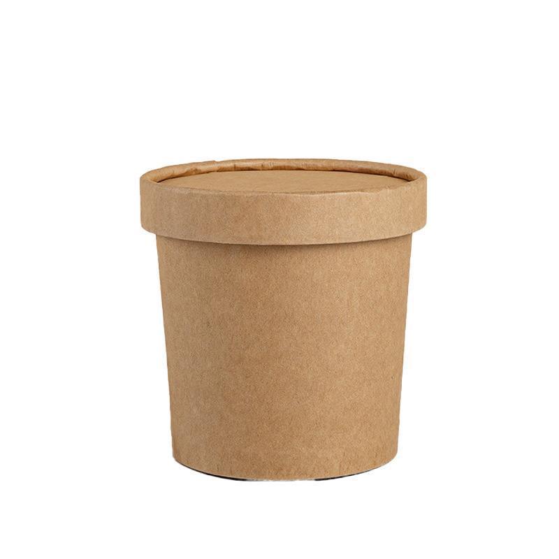 250x Biodegradable Kraft Paper Soup Bucket with Lid Takeaway Tubs Cups - 250ML (8OZ) V528-XJ00022-8-250PCS-99856
