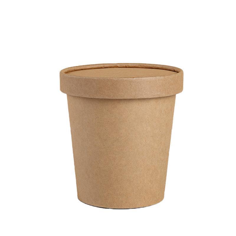 250x Biodegradable Kraft Paper Soup Bucket with Lid Takeaway Tubs Cups - 250ML (8OZ) V528-XJ00022-8-250PCS-99856