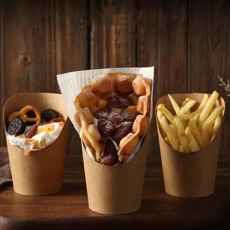 French Fries Holder Kraft Paper Cups Holder Disposable Paper Cups - 12OZ V528-XJ00024-12-250PCS-88362