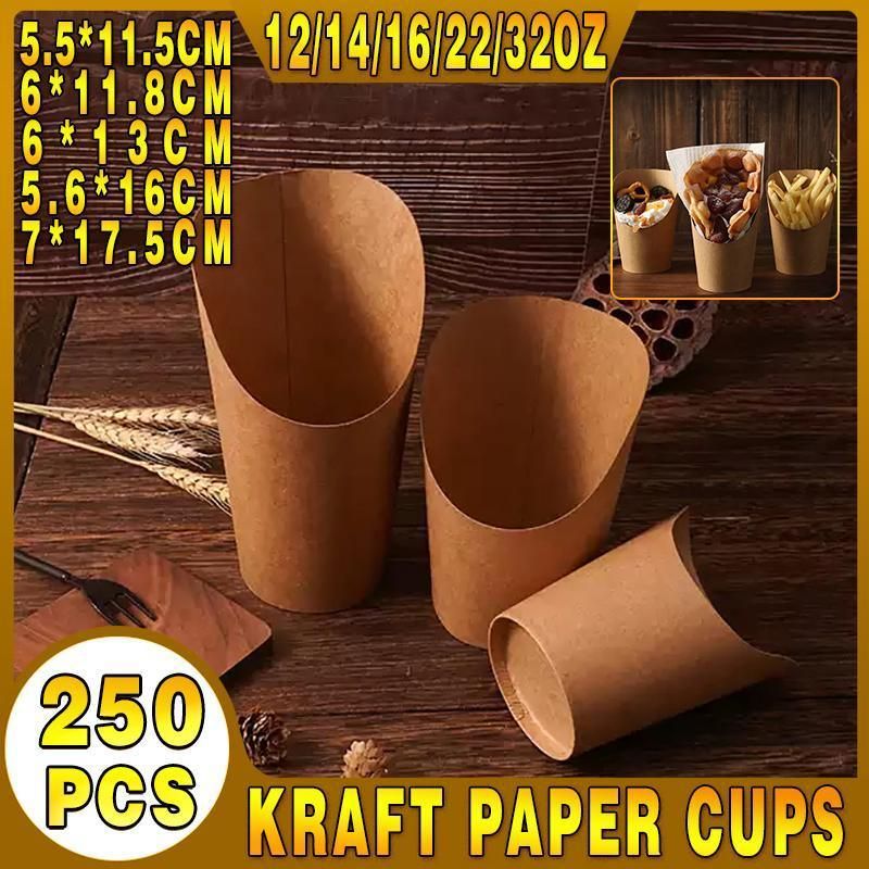 French Fries Holder Kraft Paper Cups Holder Disposable Paper Cups - 32OZ V528-XJ00027-32-250PCS-13034