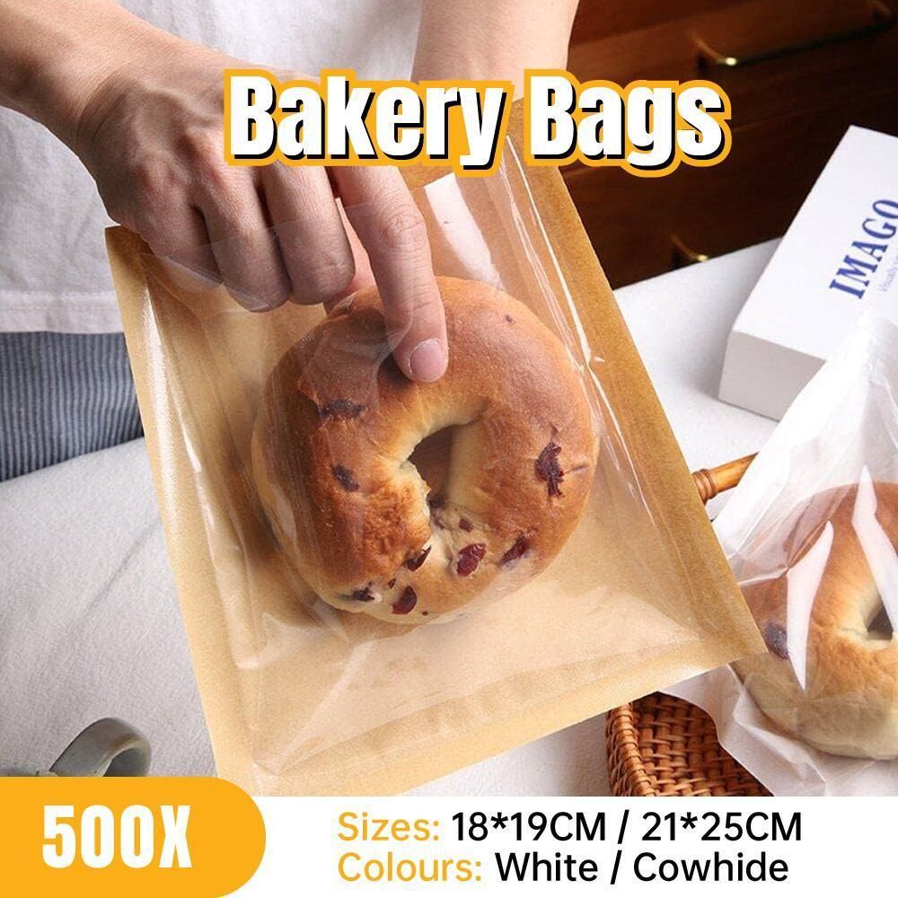 500PCS Transparent Food Greaseproof Bag Sandwich Donut Bread Packaging Pouch - Cowhide 21X25CM V528-XJ00041-COWHIDE-21X25-500PCS-74505