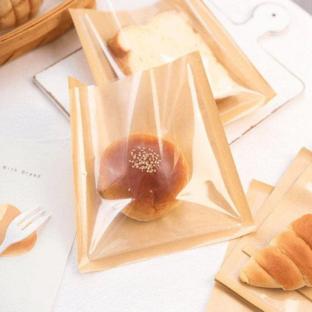 500PCS Transparent Food Greaseproof Bag Sandwich Donut Bread Packaging Pouch - Cowhide 21X25CM V528-XJ00041-COWHIDE-21X25-500PCS-74505