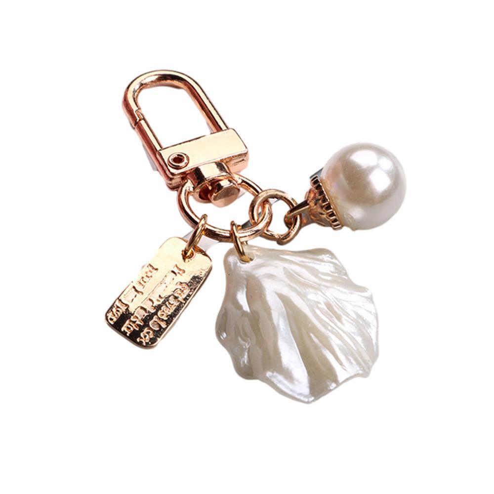 Womens Cute Key Rings Shell Heart Pearl Shape Keychain Charm Bag Hanger Pendants - D V528-XJ00094-Q294-4-99908