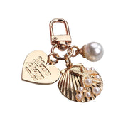 Womens Cute Key Rings Shell Heart Pearl Shape Keychain Charm Bag Hanger Pendants - A V528-XJ00096-Q294-1-49665
