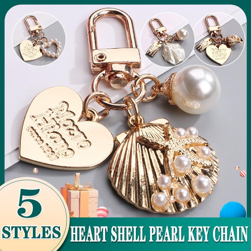Womens Cute Key Rings Shell Heart Pearl Shape Keychain Charm Bag Hanger Pendants - B V528-XJ00097-Q294-2-36531