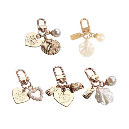 Womens Cute Key Rings Shell Heart Pearl Shape Keychain Charm Bag Hanger Pendants - B V528-XJ00097-Q294-2-36531