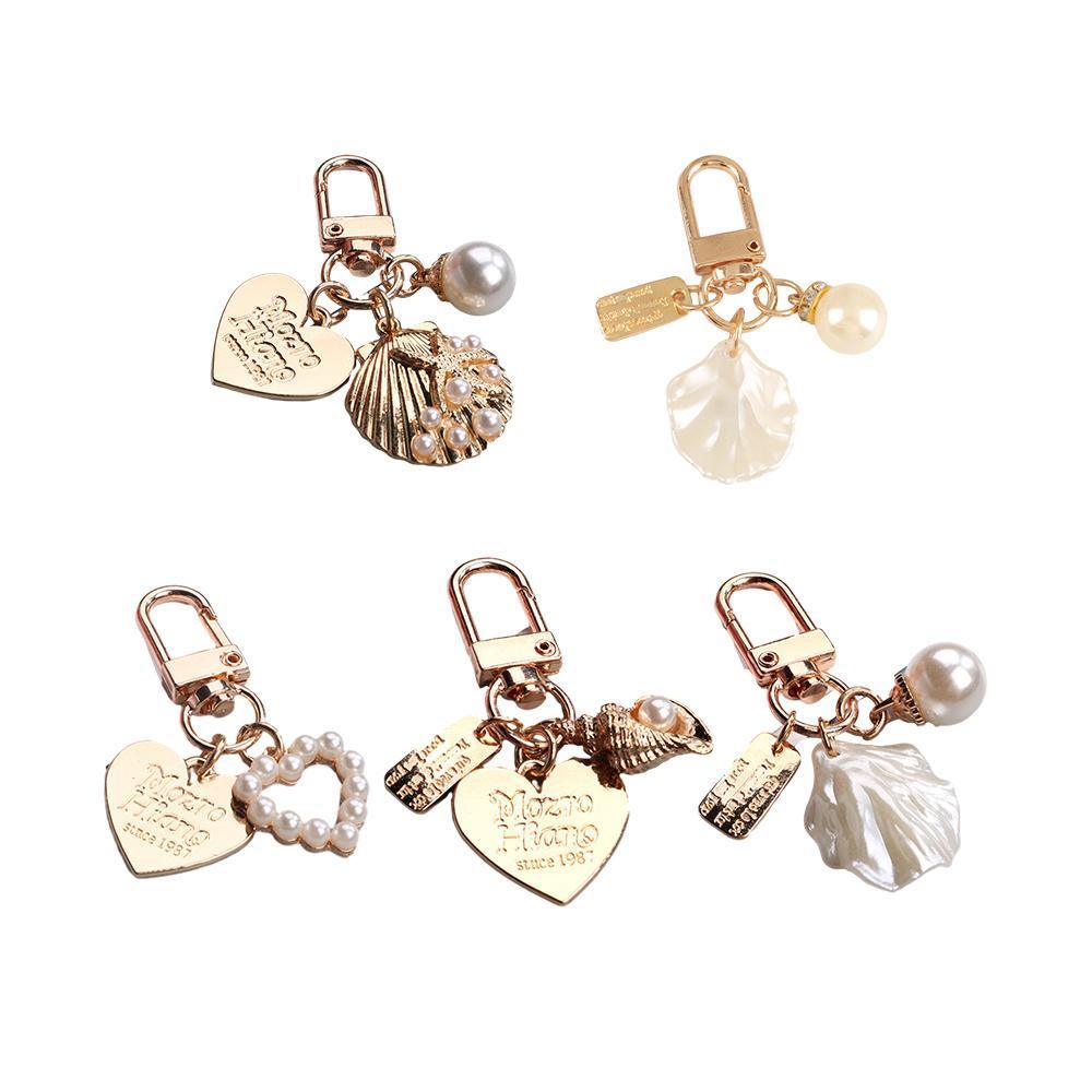 Womens Cute Key Rings Shell Heart Pearl Shape Keychain Charm Bag Hanger Pendants - 5 V528-XJ00098-Q294-5-49022