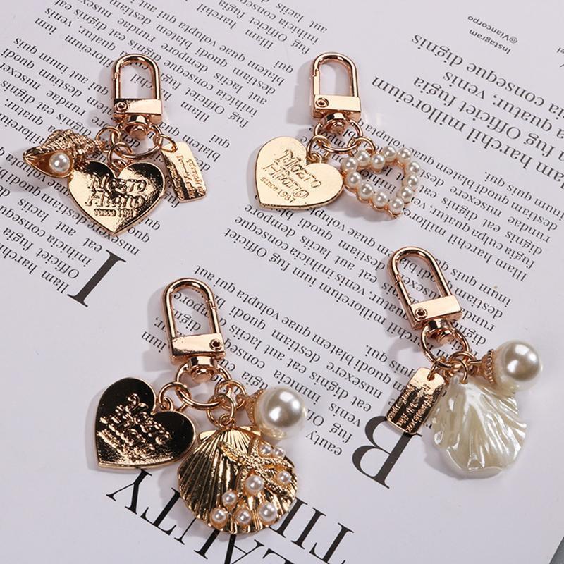 Womens Cute Key Rings Shell Heart Pearl Shape Keychain Charm Bag Hanger Pendants - 5 V528-XJ00098-Q294-5-49022