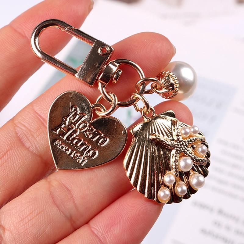 Womens Cute Key Rings Shell Heart Pearl Shape Keychain Charm Bag Hanger Pendants - 5 V528-XJ00098-Q294-5-49022