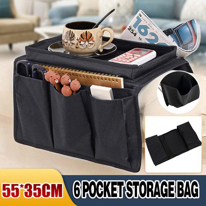 6 Pocket Couch Organizer Remote Storage Holder Sofa Chair Arm Control Rest bag V528-XJ00512-BLACK-396744