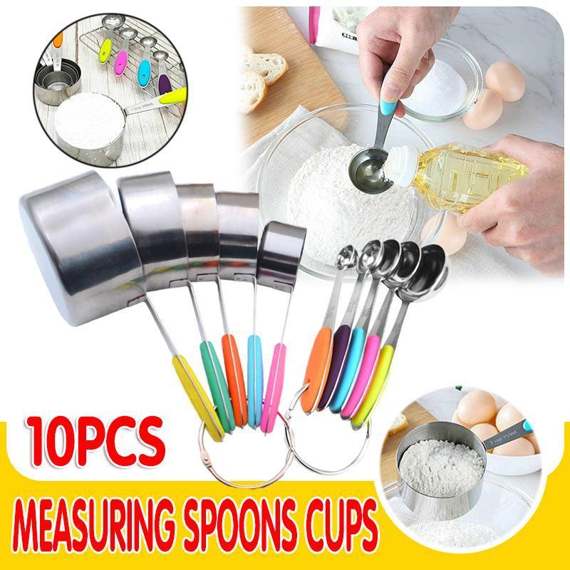 10 Piece Stainless Steel Measuring Cups and Spoons Set for Baking and Cooking V528-XJ00516-10PCS-339667