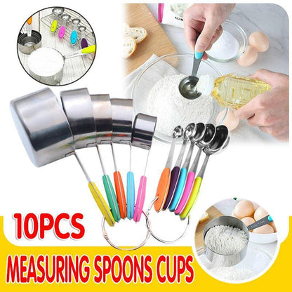 10 Piece Stainless Steel Measuring Cups and Spoons Set for Baking and Cooking V528-XJ00516-10PCS-339667