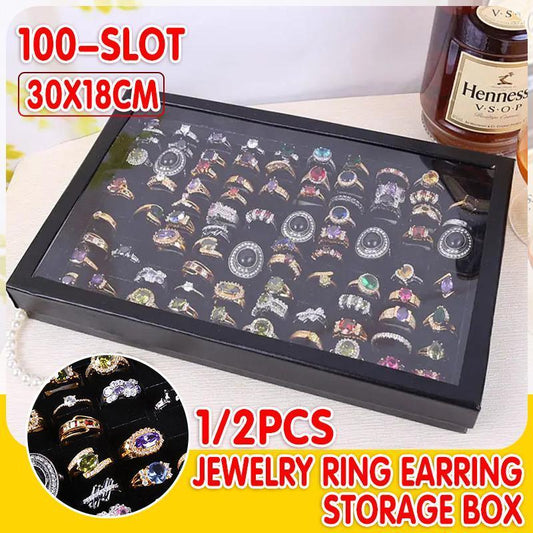 100 Slot Jewelry Ring Earring Storage Box Display Organizer Case Tray Holder - 1PC V528-XJ00524-1PC-108908