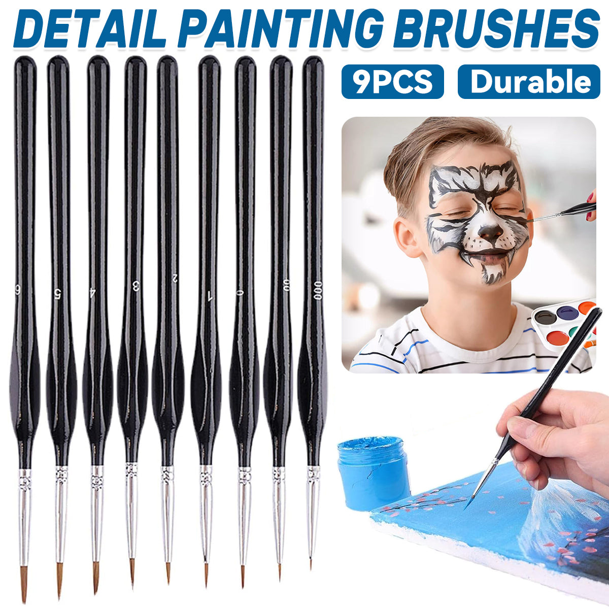 9PCS Fine Detail Paint Brush Set for Watercolour Gouache Acrylic Miniature Art V528-XJ00527-9PCS-820700