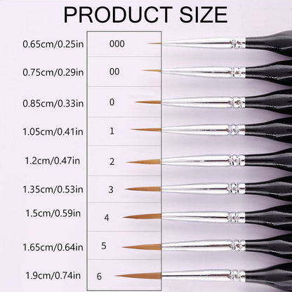 9PCS Fine Detail Paint Brush Set for Watercolour Gouache Acrylic Miniature Art V528-XJ00527-9PCS-820700