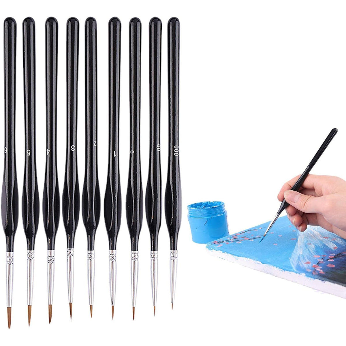 9PCS Fine Detail Paint Brush Set for Watercolour Gouache Acrylic Miniature Art V528-XJ00527-9PCS-820700