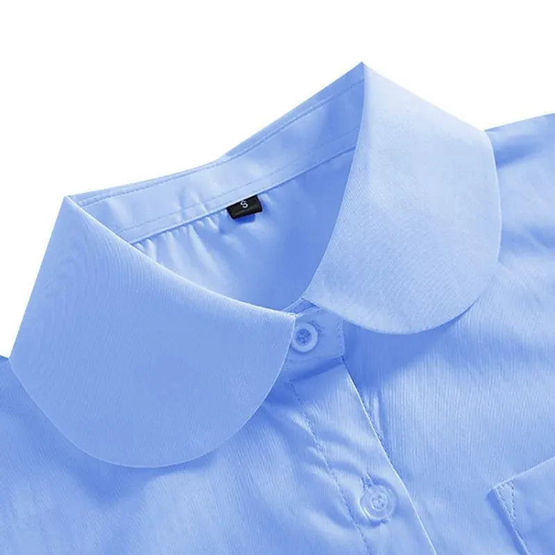 White Girls Peter Pan Collar Long Sleeve School Shirt with two button Adjustable Cuff - S V528-XJ00540-WHITE-S-523059
