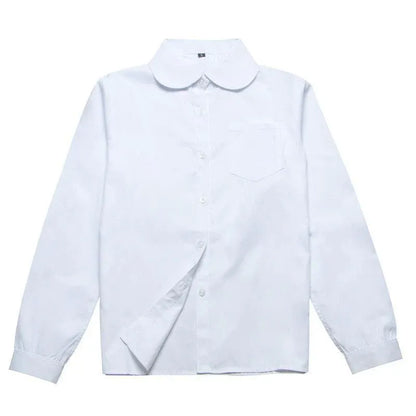 White Girls Peter Pan Collar Long Sleeve School Shirt with two button Adjustable Cuff - S V528-XJ00540-WHITE-S-523059