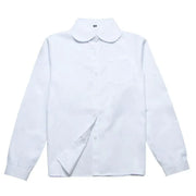 White Girls Peter Pan Collar Long Sleeve School Shirt with two button Adjustable Cuff - L V528-XJ00542-WHITE-L-180453