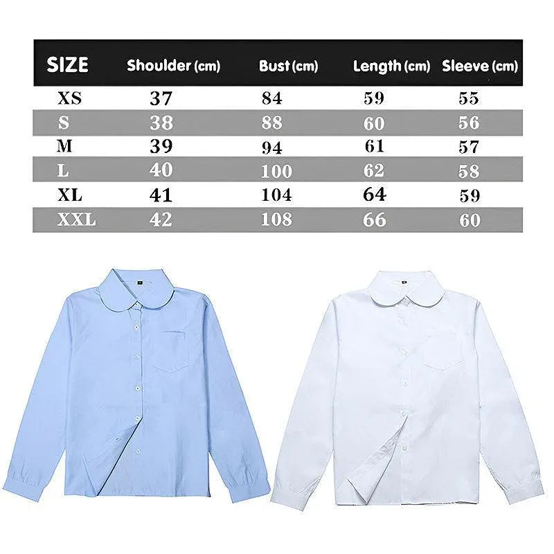 White Girls Peter Pan Collar Long Sleeve School Shirt with two button Adjustable Cuff - XL V528-XJ00543-WHITE-XL-646557
