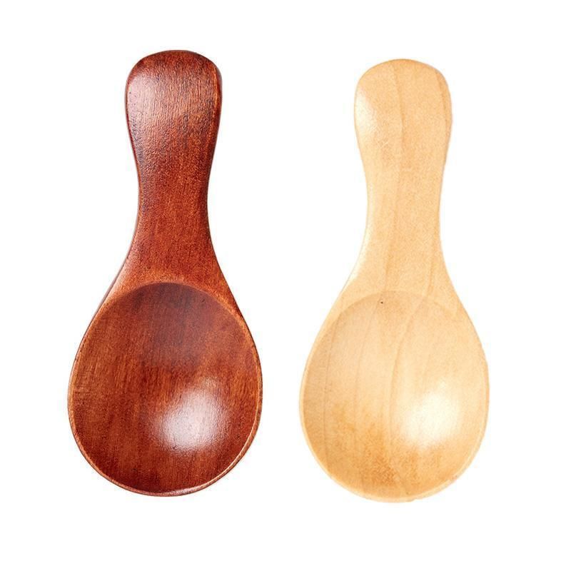 5PCS Mini Wooden Spoons Natural Wood Spice Condiment Dessert Scoops - Red V528-XJ00559-RED-5PCS-964568