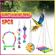 5PCS Hanging Parrot Toys Set with Swings and Ladders for Budgies Cockatiels Cages V528-XJ00572-5PCS-782556