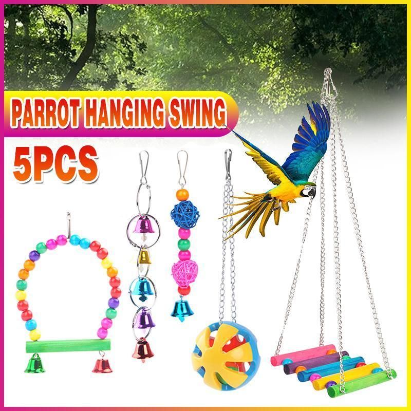 5PCS Hanging Parrot Toys Set with Swings and Ladders for Budgies Cockatiels Cages V528-XJ00572-5PCS-782556