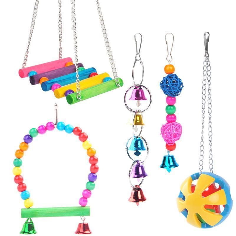 5PCS Hanging Parrot Toys Set with Swings and Ladders for Budgies Cockatiels Cages V528-XJ00572-5PCS-782556
