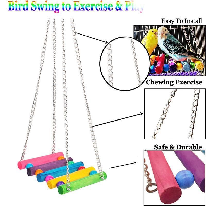 5PCS Hanging Parrot Toys Set with Swings and Ladders for Budgies Cockatiels Cages V528-XJ00572-5PCS-782556