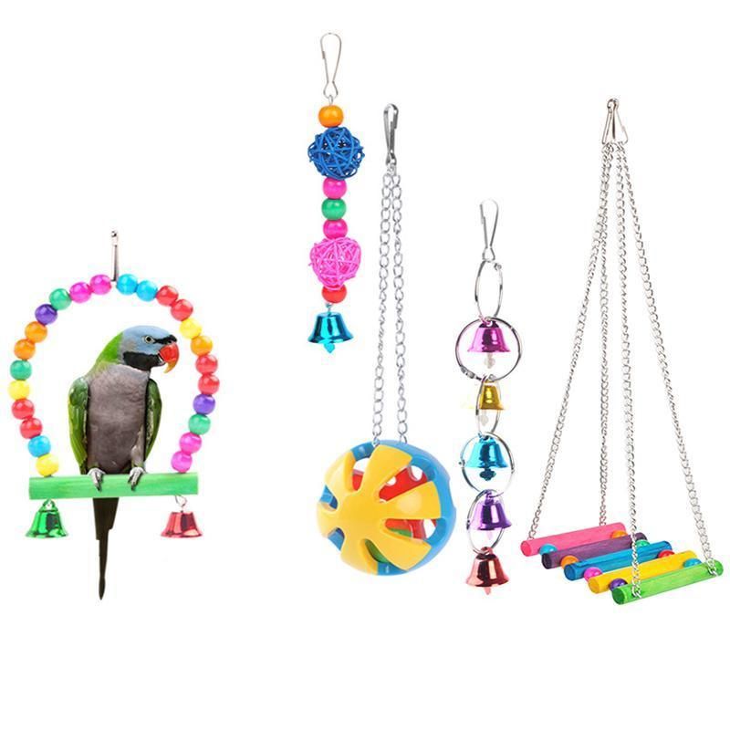 5PCS Hanging Parrot Toys Set with Swings and Ladders for Budgies Cockatiels Cages V528-XJ00572-5PCS-782556