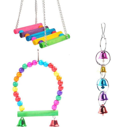 5PCS Hanging Parrot Toys Set with Swings and Ladders for Budgies Cockatiels Cages V528-XJ00572-5PCS-782556