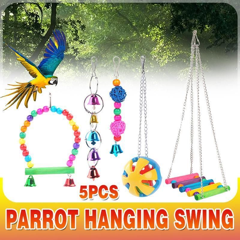 5PCS Hanging Parrot Toys Set with Swings and Ladders for Budgies Cockatiels Cages V528-XJ00572-5PCS-782556