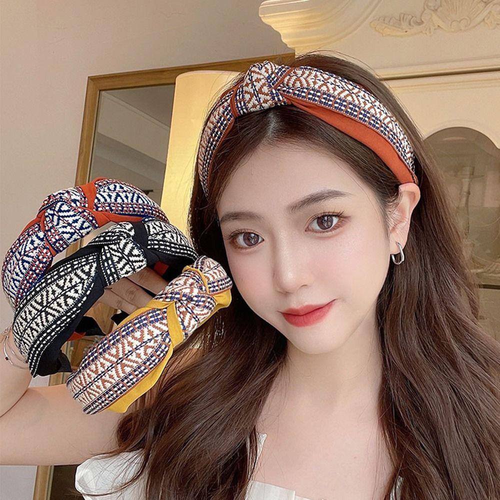 Women Lady Retro Boho Embroidery Cotton Wide Hair Headband Head Wrap Band hoop - Red V528-XY00114-RED-346185