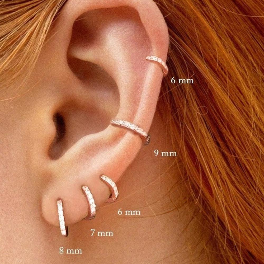 7sizes Hoop Earring Silver Zirconia Ear Huggie Hoop Cartilage Piercing Jewellery - Champagne-6mm V528-XY00306-E1332-708417