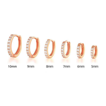 7sizes Hoop Earring Silver Zirconia Ear Huggie Hoop Cartilage Piercing Jewellery - Silver-5mm V528-XY00308-E1321-991240