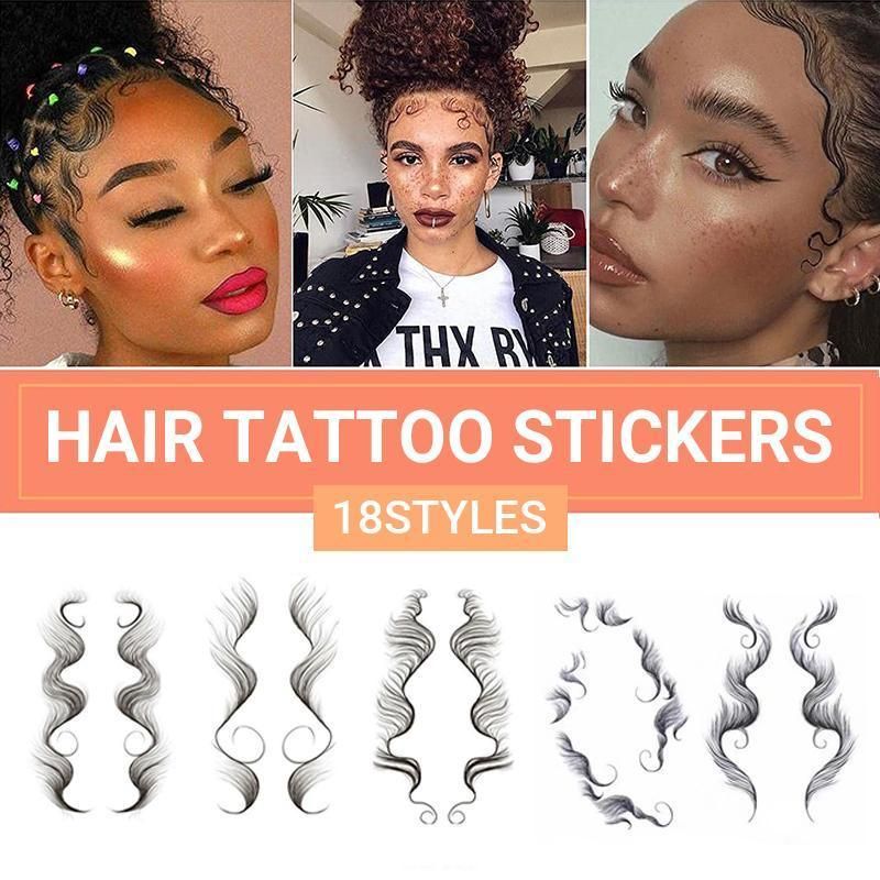 Hairline Edge Tattoo Stickers - Curly Fringe Decals for Women Styling - 4 V528-XY00402-LHKS04-916936