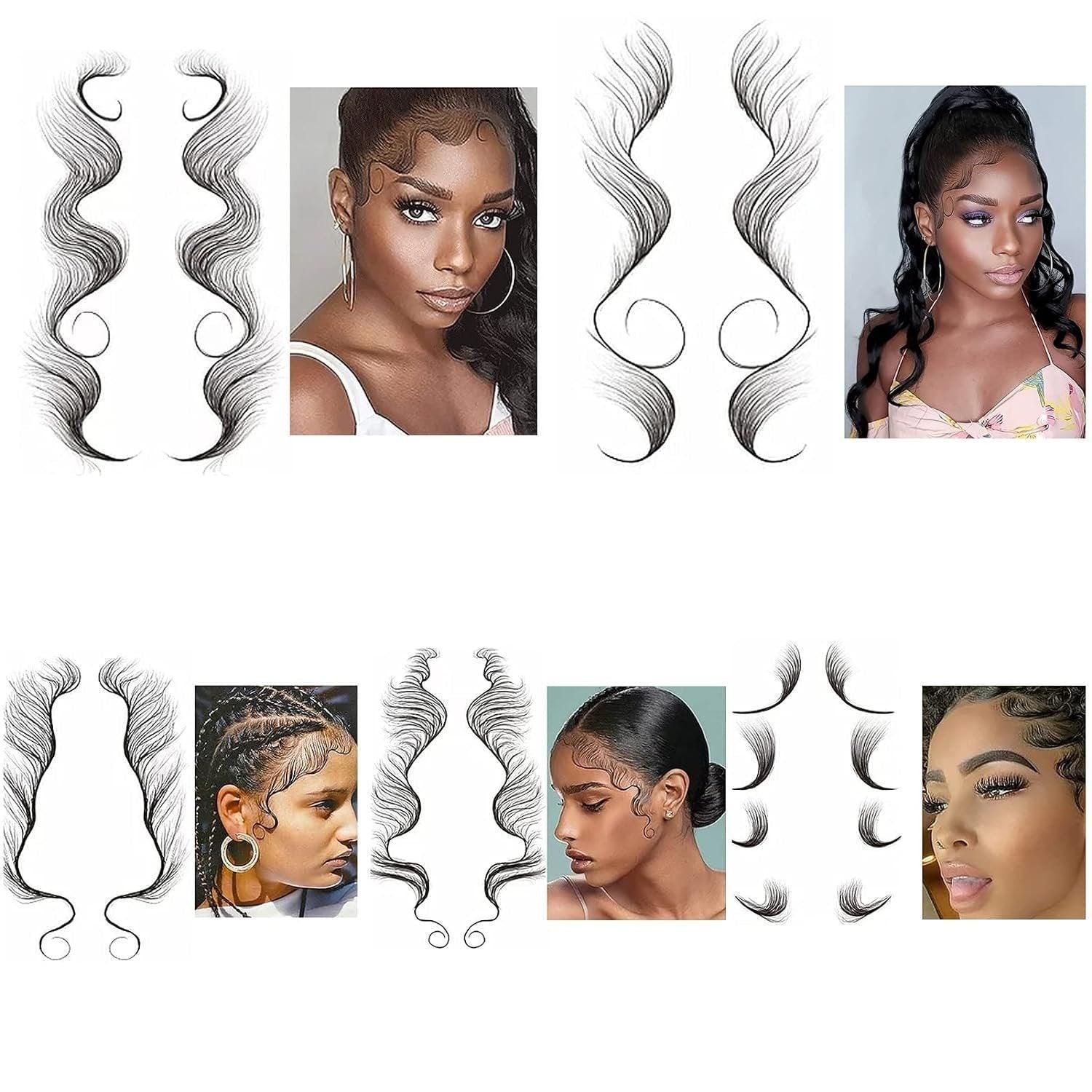 Hairline Edge Tattoo Stickers - Curly Fringe Decals for Women Styling - 9 V528-XY00403-LHKS09-121269