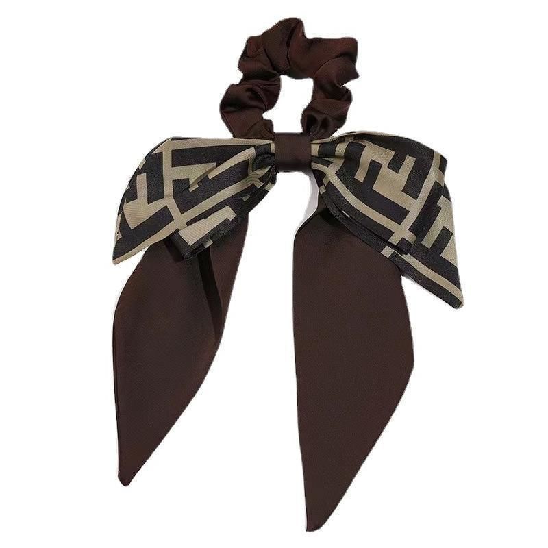 Women Elegant Scrunchies for Hair Ribbon Ties Bow Scrunchies Ponytail Scrunchie - Brown V528-XY00448-ZMKHS-242527