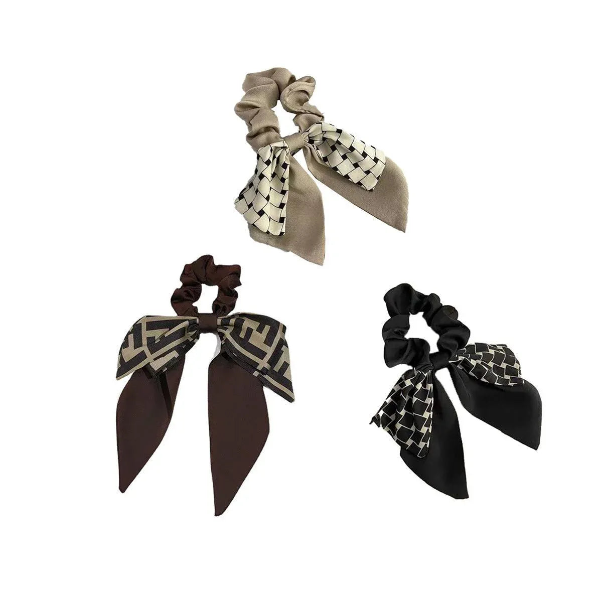 Women Elegant Scrunchies for Hair Ribbon Ties Bow Scrunchies Ponytail Scrunchie - Brown V528-XY00448-ZMKHS-242527