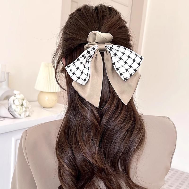 Women Elegant Scrunchies for Hair Ribbon Ties Bow Scrunchies Ponytail Scrunchie - Brown V528-XY00448-ZMKHS-242527