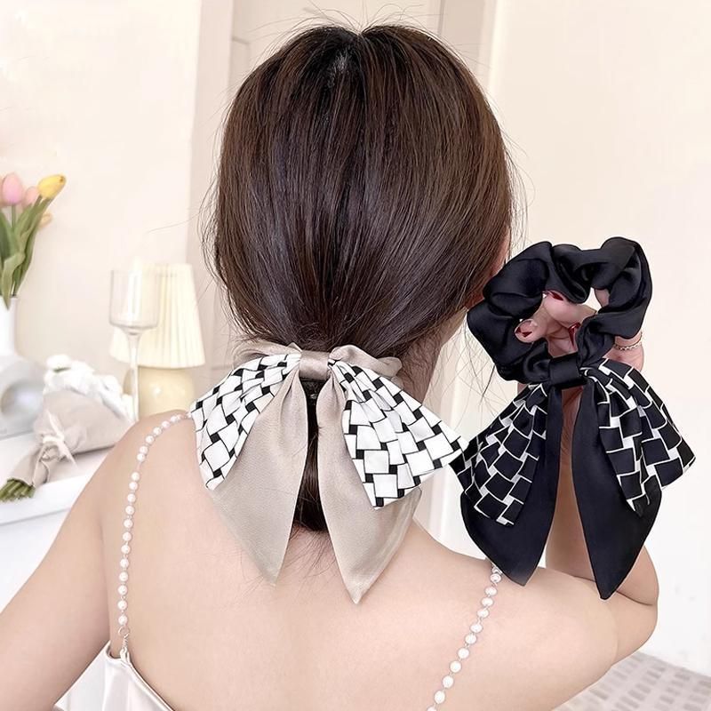 Women Elegant Scrunchies for Hair Ribbon Ties Bow Scrunchies Ponytail Scrunchie - Brown V528-XY00448-ZMKHS-242527