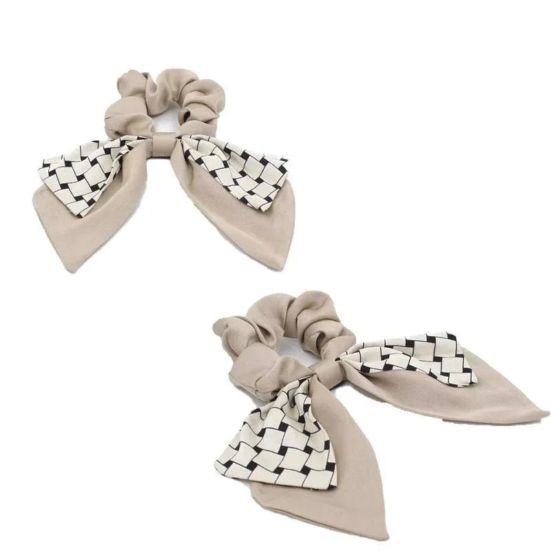 Women Elegant Scrunchies for Hair Ribbon Ties Bow Scrunchies Ponytail Scrunchie - Beige V528-XY00450-XBGZKS-213360
